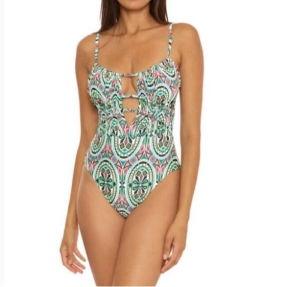 BECCA By Rebecca Virtue Mosaic Shirred Front One-Piece Swimsuit